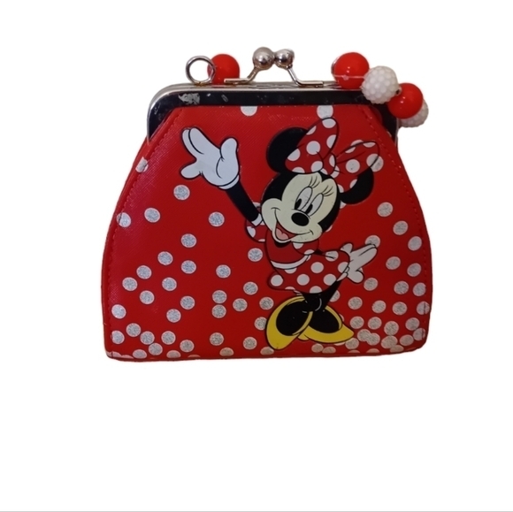 2008 Y2K‎ RARE Kids Disney Paris Minnie Mouse Small Clutch Purse Beaded Strap - Picture 1 of 5